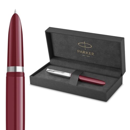 Parker 51 Fountain Pen Burgundy Barrel with Chrome Trim Fine Nib with Black Ink Cartridge Gift Box