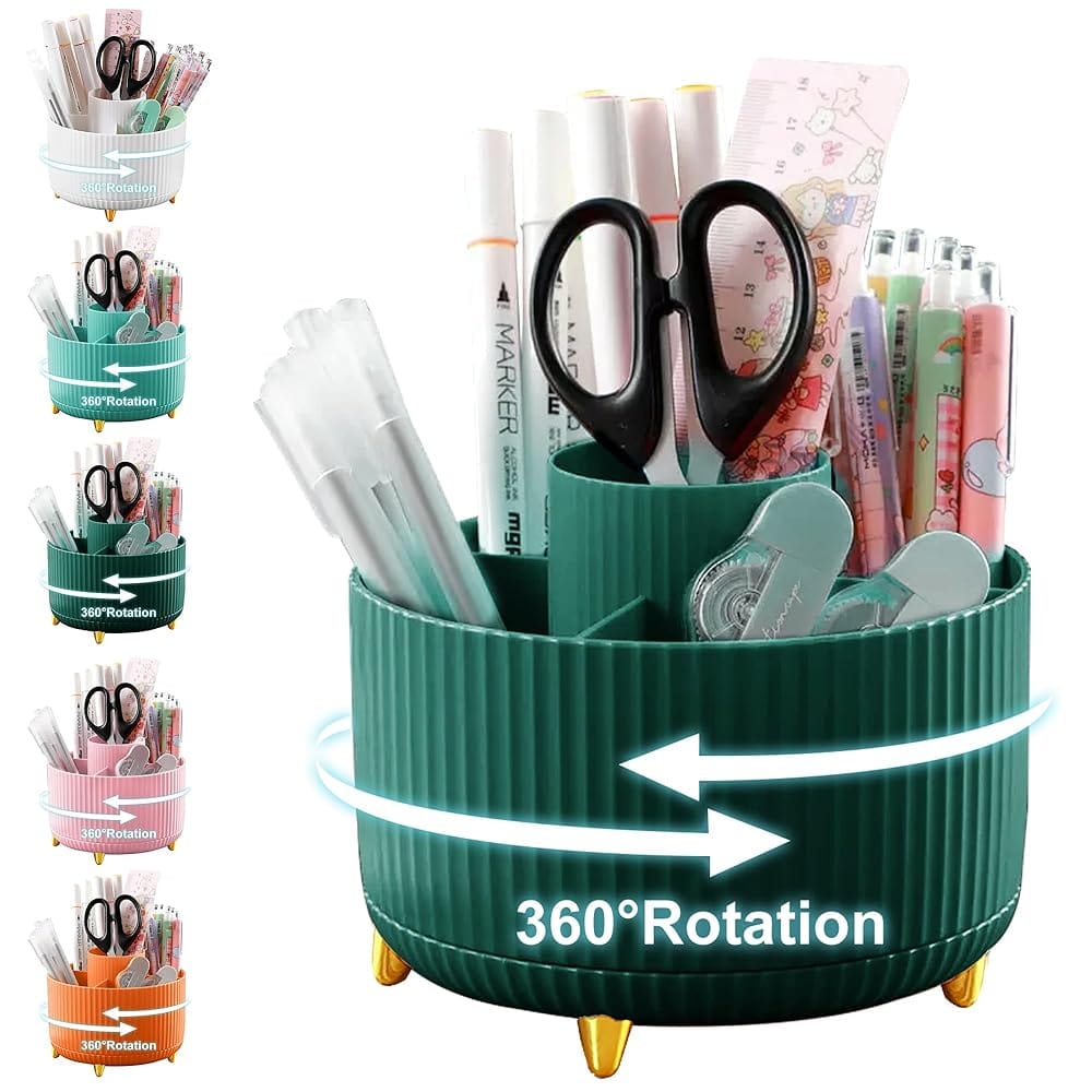 Pencil Holder For Desk,5 Slots 360°Degree Rotating Desk Organizers And Accessories,Desktop Storage Stationery Supplies Organizer, Cute Pencil Cup Pot For Office, School, Home…