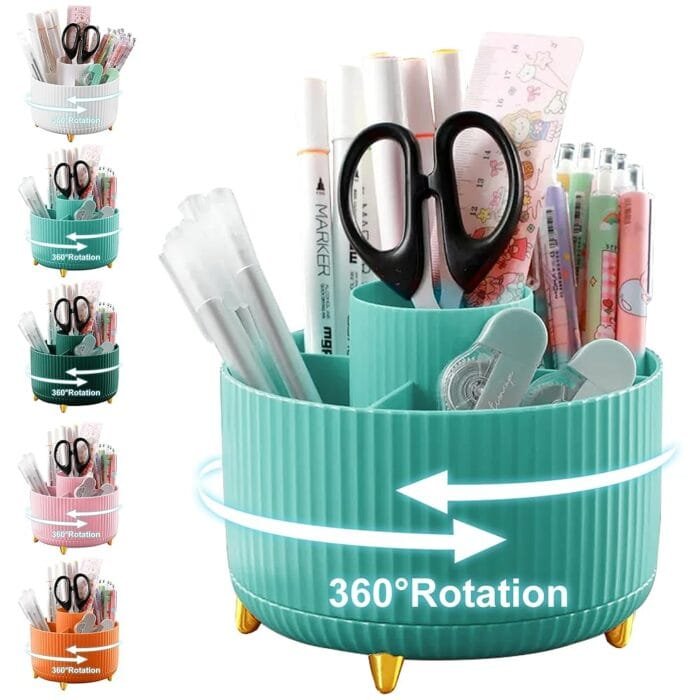 Pencil Holder For Desk,5 Slots 360°Degree Rotating Desk Organizers And Accessories,Desktop Storage Stationery Supplies Organizer, Cute Pencil Cup Pot For Office, School, Home...