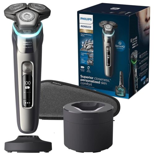 Philips Norelco Shaver Series 9000, Wet and Dry Electric Shaver, with Lift & Cut Shaving System and SenseIQ Technology, Pop-up Trimmer, Cleaning Pod, Charging Stand and Travel...