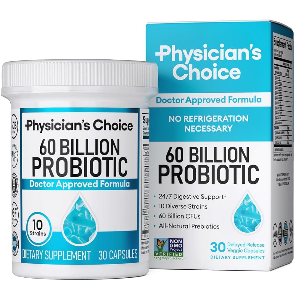 Physician’s Choice Probiotics 60 Billion CFU – 10 Strains + Organic Prebiotics – Immune, Digestive & Gut Health – Supports Occasional Constipation, Diarrhea, Gas & Bloating -…