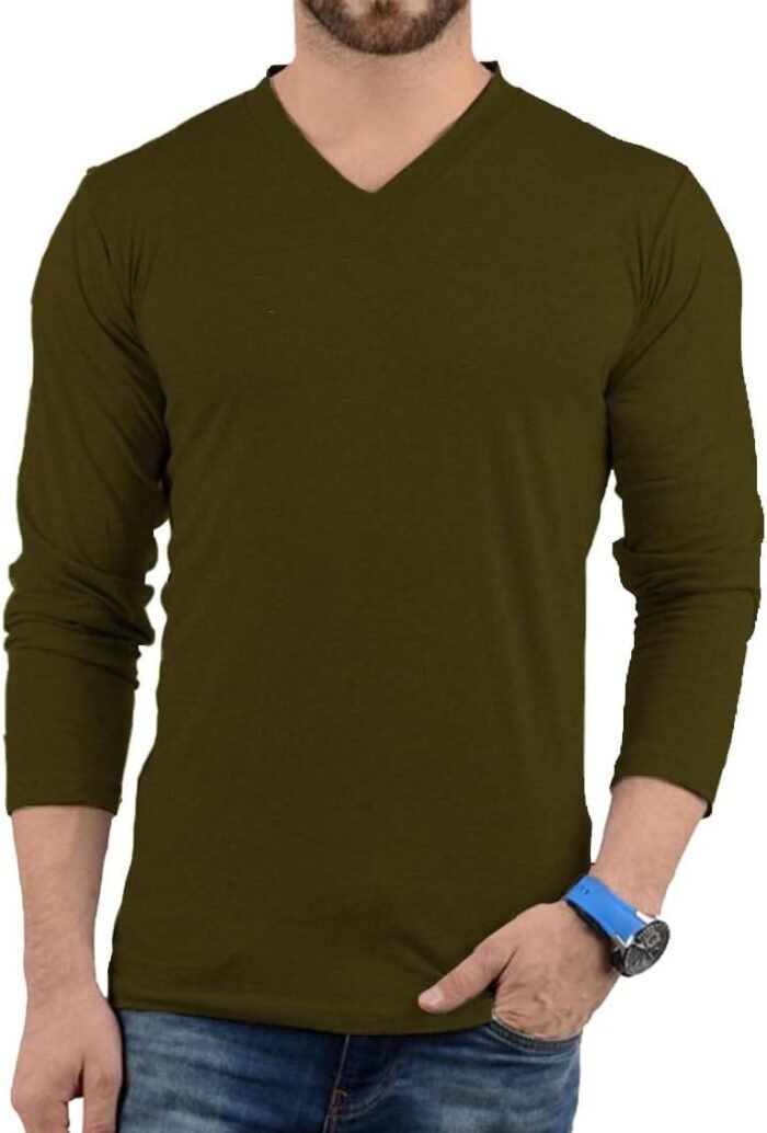 Plain Long Sleeve Shirt Men - Grey & Black Soft Comfortable V Neck Full Sleeves Fashion Tees for Men
