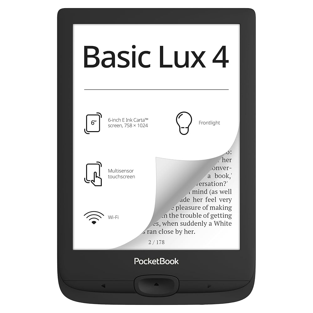 PocketBook Basic Lux 4 E-Book Reader | 6ʺ Glare-Free & Eye-Friendly E-Ink Technology | Compact & Lightweight E-Reader | Frontlight | Touchscreen | Wi-Fi | Dictionaries |…