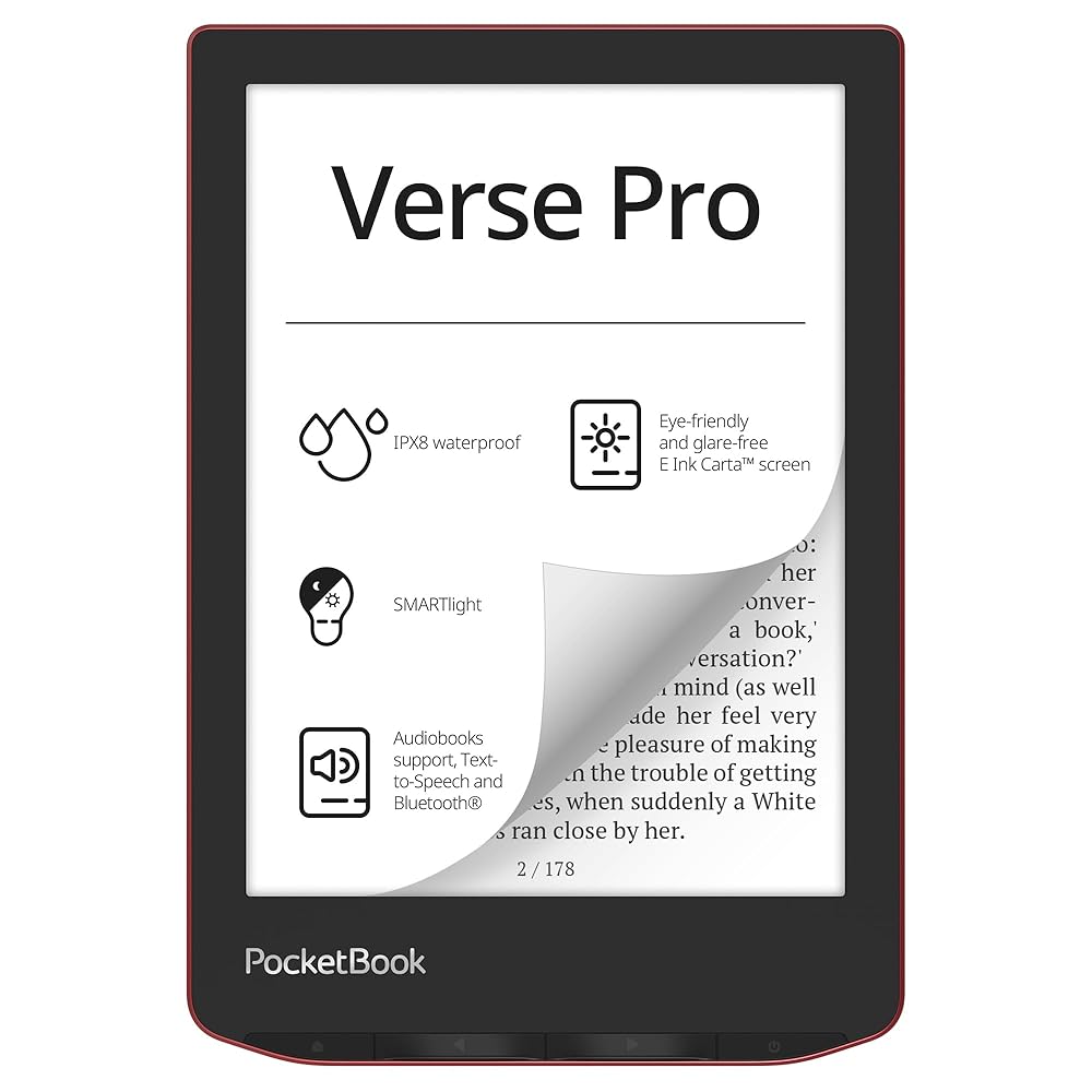 PocketBook Verse Pro E-Reader Waterproof | Eye-Friendly 6” E-Ink Carta™ HD Touchscreen | Audio-Book & E-Book Reader | Text-to-Speech Function | SMARTlight | 16GB | WiFi &…