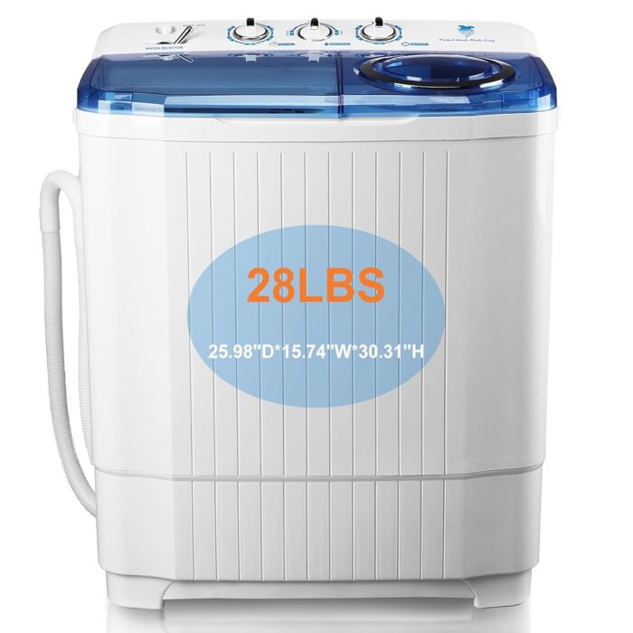 Portable Twin Tub Washing Machine - 28Lbs Capacity for Apartments, RVs, Dorms, and Camping - 18Lbs Washer, 10Lbs Spinner Combo, Quiet with Drain Pump, Semi-Automatic Control