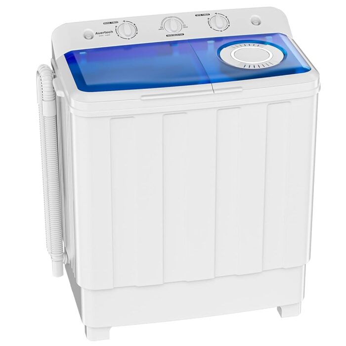 Portable Washing Machine, 28lbs Twin Tub Washer Mini Compact Laundry Machine with Drain Pump, Semi-automatic 18lbs Washer 10lbs Spinner Combo for Dorms, Apartments, RVs