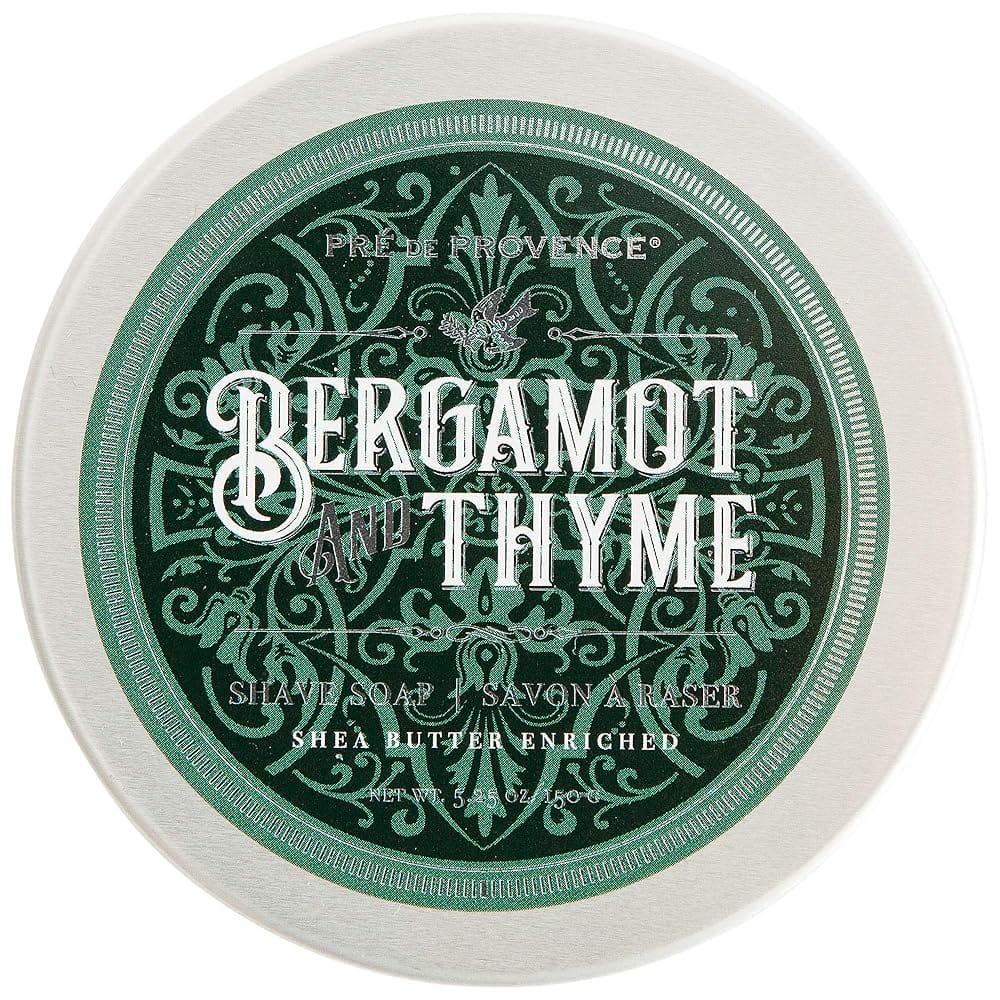 Pre de Provence Bergamot & Thyme Men’s Fragrance Collection, Shave Soap in Tin, 150 G