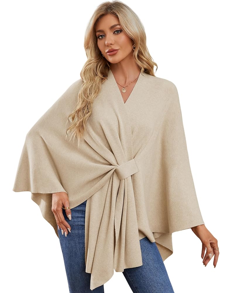 PULI Women’s Elegant Shawl Wraps Soft Open Front Poncho Sweater for Spring Fall Winter