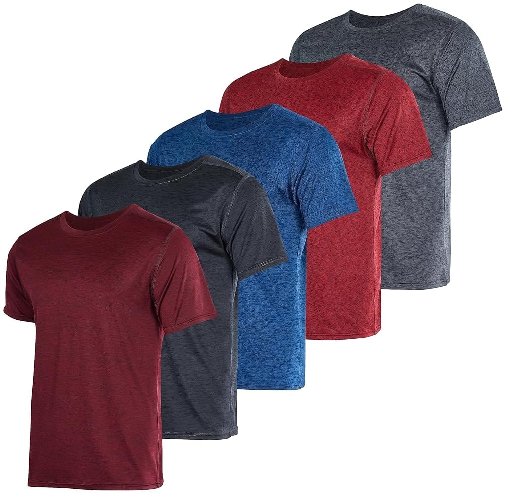 Real Essentials 5 Pack: Men’s Short Sleeve Dry Fit Active Crew Neck T Shirt – Athletic Running Gym Workout Tee Tops