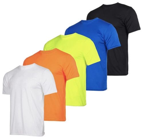 Real Essentials 5 Pack: Men’s Short Sleeve Dry Fit Active Crew Neck T Shirt - Athletic Running Gym Workout Tee Tops