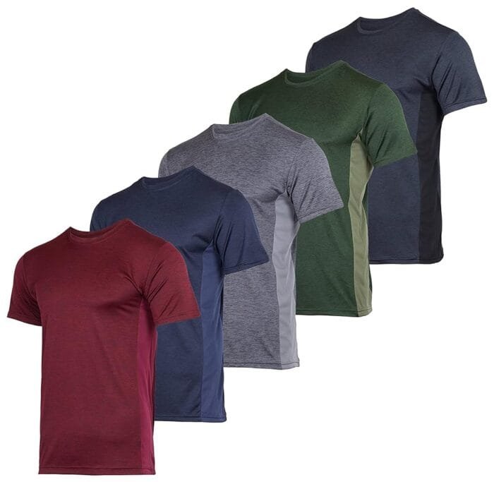 Real Essentials 5 Pack: Men’s Short Sleeve Dry Fit Active Crew Neck T Shirt - Athletic Running Gym Workout Tee Tops