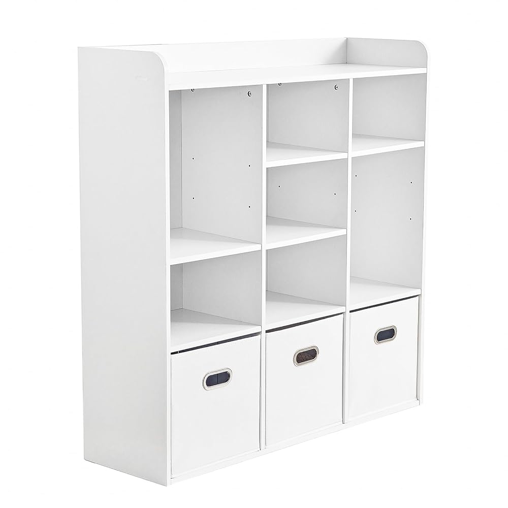 Redlife White Bookcase with 7 Cubes, Wooden Cube Organizer - 3 Tier Freestanding Open Bookshelf, White Storage Display Shelf with Adjustable Shelves for Home Office, Workspace,...