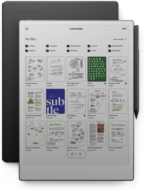 reMarkable Paper Pro Bundle – Premium Leather | Includes 11.8” reMarkable Paper Tablet, Marker Plus Pen with Eraser, and a Book Folio Cover in Black Leather