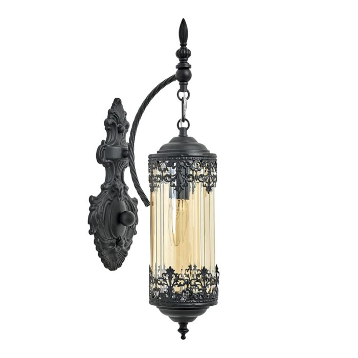 Rustic Wall Sconce with Amber Glass Mini Vintage Antique Gothic Wall Light Fixture Retro Farmhouse Mid Centry Lantern Wall Sconce for Bedroom, Hallway, Living Room, Mirror,...