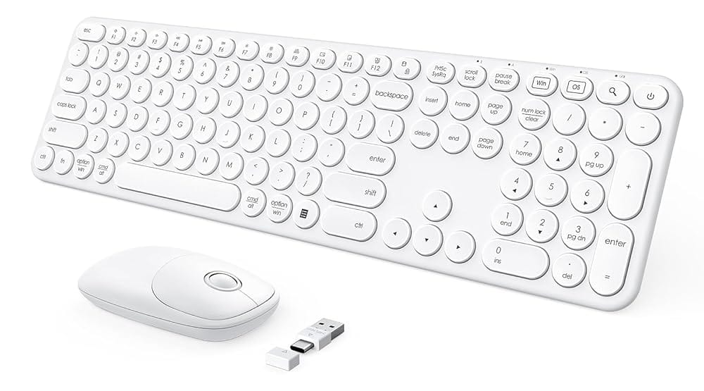 seenda Wireless Keyboard and Mouse, USB & Type C Keyboard Mouse Combo, Full Size White Wireless Keyboard Compatible for Win 7/8/10, MacBook Pro/Air, Laptop, PC – White