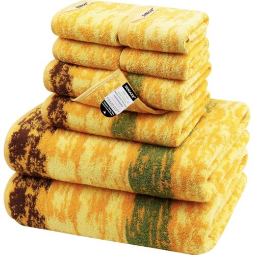 SEMAXE Bath Towel Set, 100% Cotton Bathroom Towels with Hanging Loops and Nano-Bio Lifecycle Labels, Include 2 Bath Towels, 2 Hand Towels, 4 Washcloths, Colorful Towel - Wheat...