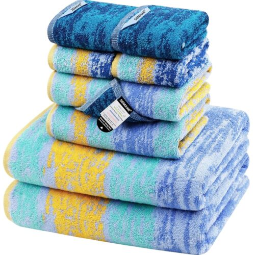 SEMAXE Bath Towel Set of 8 Include 2 Bath Towels, 2 Hand Towels, 4 Washcloths, 100% Cotton Bathroom Towels with Hanging Loops and Nano-Bio Lifecycle Labels,Colorful Towel - The...