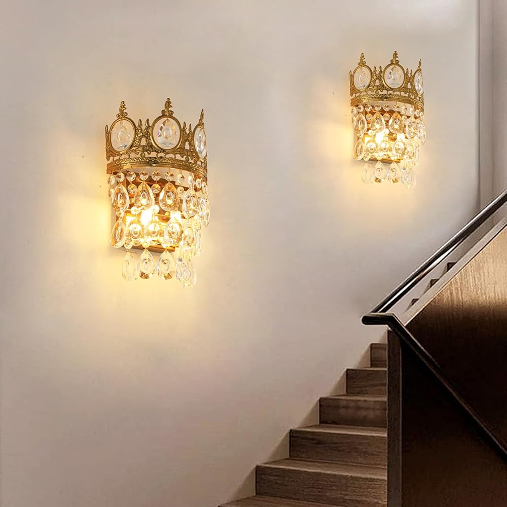Set of Two Wall Sconces Modern Gold Wall Lighting Crystal Vanity Lights for Bedroom Living Room Dining Room Wall Light Sconces Lighting Fixtures
