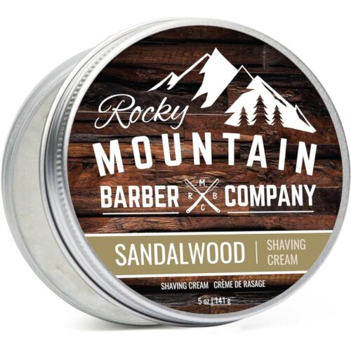 Shaving Cream for Men with Sandalwood Essential Oil - Thick Lather for Traditional and Cartridge Shaving - by Rocky Mountain Barber Company – 5oz Tin