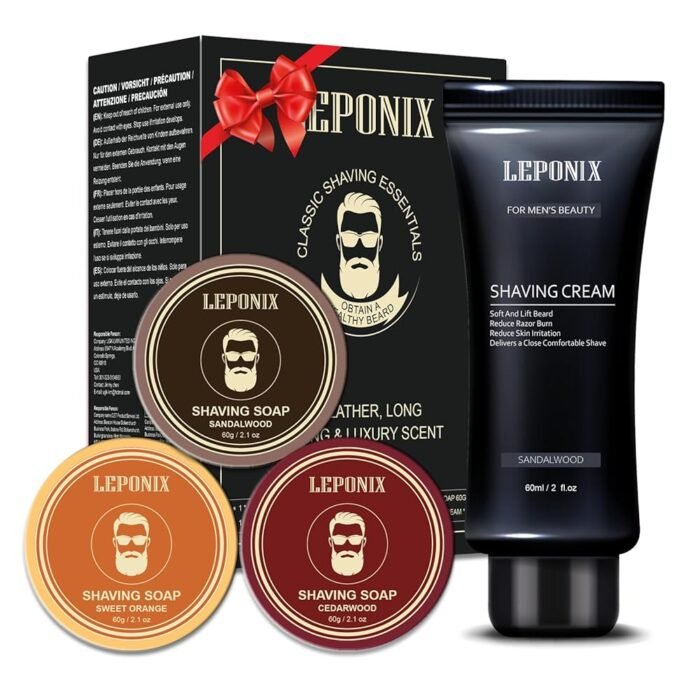 Shaving Soap for Men, Includes 3 Premium Shave Soaps & Moisturizing Sandalwood Shaving Cream for Smooth Wet Shave, Shaving Soap Puck Scented Sandalwood/Cedar/Sweet Orange,...
