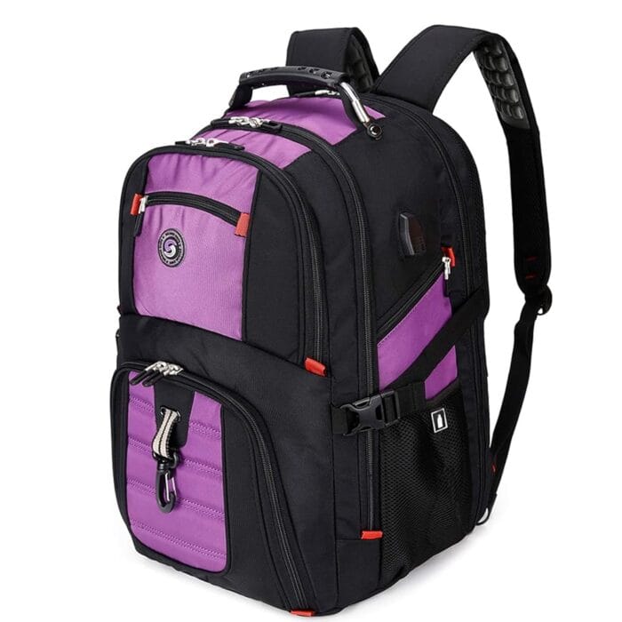 SHRRADOO Extra Large 50L Travel Laptop Backpack with USB Charging Port, College High School Backpack Airline Approved Business Work Bag Fit 17 Inch Laptops for Men Women,Purple