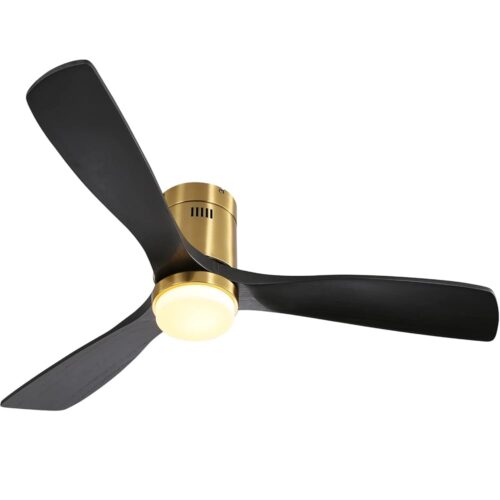 Sofucor Low Profile Ceiling Fan, Flush Mount Ceiling Fan with Lights and Remote Control, 52'' Wood Ceiling Fan with 3 Color Temperature & Adjustable Brightness, Black Wood
