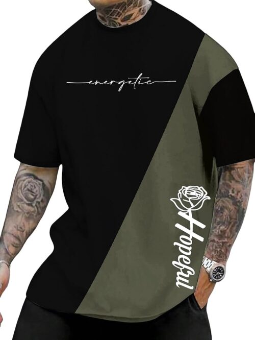 SOLY HUX Men's Graphic Tees Color Letter Print Crewneck Short Sleeve T Shirts Summer Casual Tee Tops