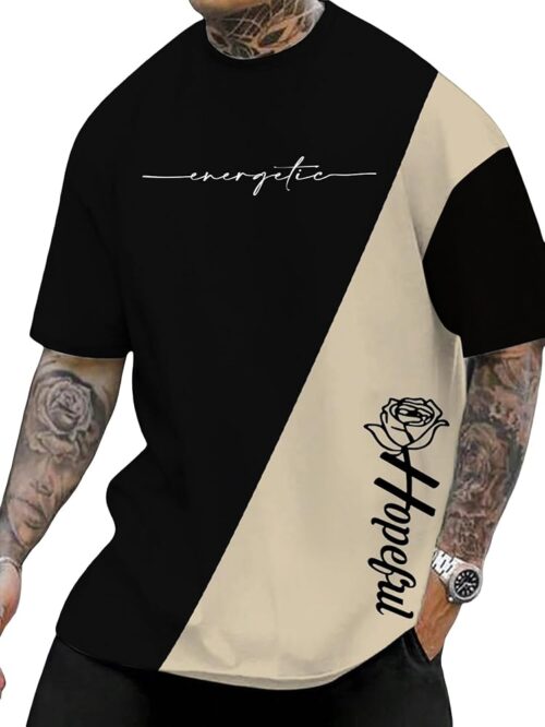 SOLY HUX Men's Graphic Tees Color Letter Print Crewneck Short Sleeve T Shirts Summer Casual Tee Tops