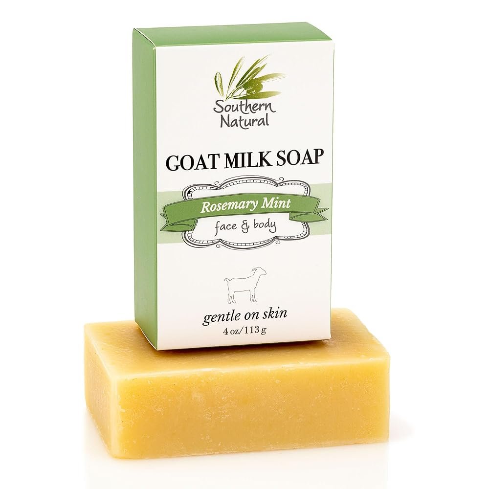 Southern Natural Goat Milk Soap Bar- Rosemary Mint – For Dry Sensitive Skin. Natural Handmade Soap For Men, Women, Kids & Baby. Great For Face and Body.