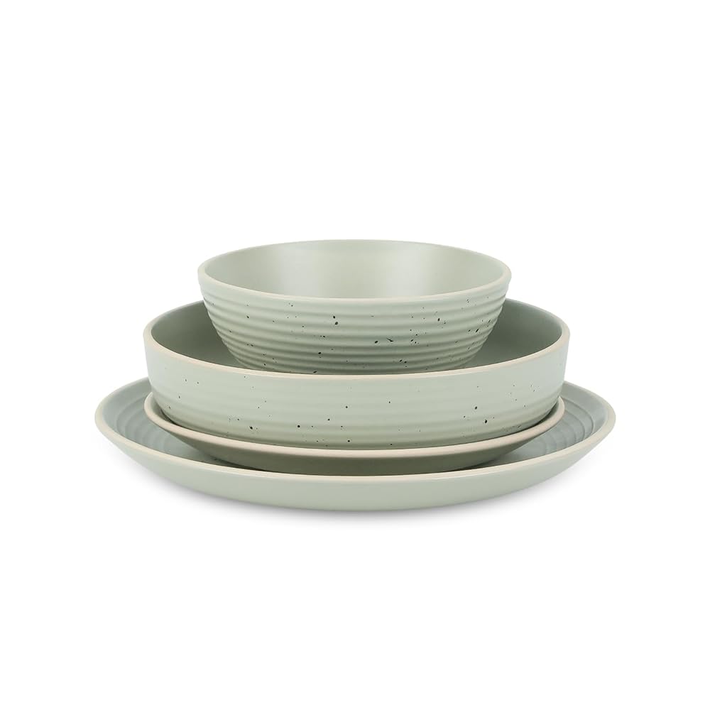 Stone Lain Lauren Modern Stoneware 16-piece Round Dinnerware Set, Plates and Bowls Set, Dish set for 4, Green