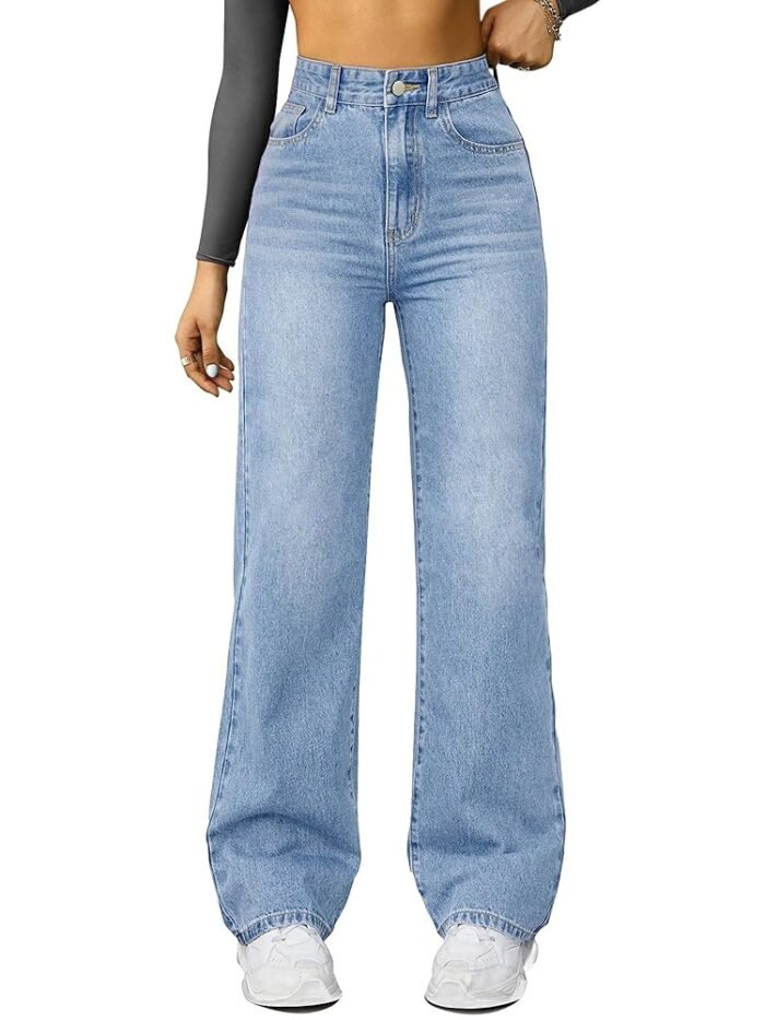 Straight Leg Jeans for Women,High Waisted Wide Leg Loose Microelastic Boyfried Denim Pants