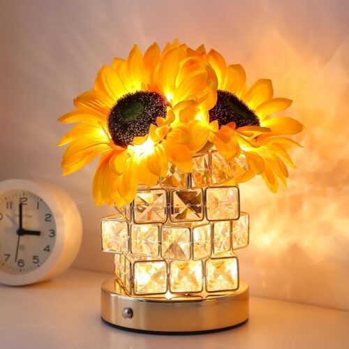 Sunflowers Flower Lamp Touch Lamp,Rechargeable Cordless Table Lamp, 3-Colour Infinitely Dimming Battery Powered Small Night Light,Gift for Mom for Valentine Day,Mothers...