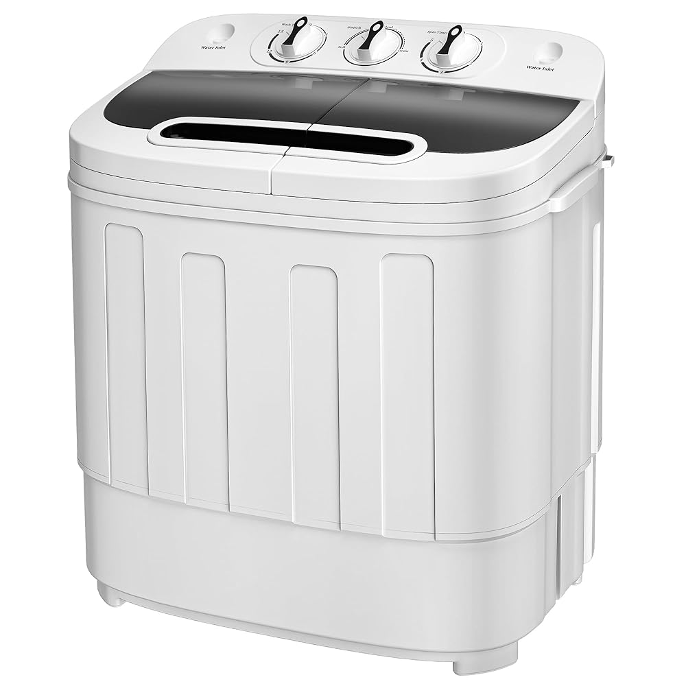 SUPER DEAL Compact Mini Twin Tub Washing Machine 13lbs Capacity Portable Washer Wash and Spin Cycle Combo, Built-in Gravity Drain for Camping, Apartments, Dorms, College, RV’s…