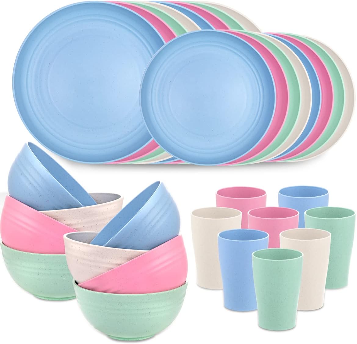Supernal Wheat Straw Dinnerware, Microwave Dishwasher Safe, Unbreakable Light Weight Plates Service For 8, Reusable Tableware Set, Multicolor Set 16pcs Plates, 8pcs Bowls, 8pcs…