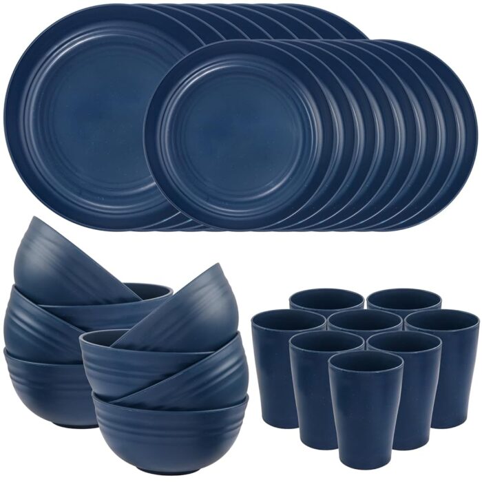 Supernal Wheat Straw Dinnerware Sets, Dinnerware Sets for 8, Plates and Bowls Sets, Reusable Dinnerware Set, Microwave Dishwasher Safe, Blue Plastic Dinnerware Sets 16pcs...
