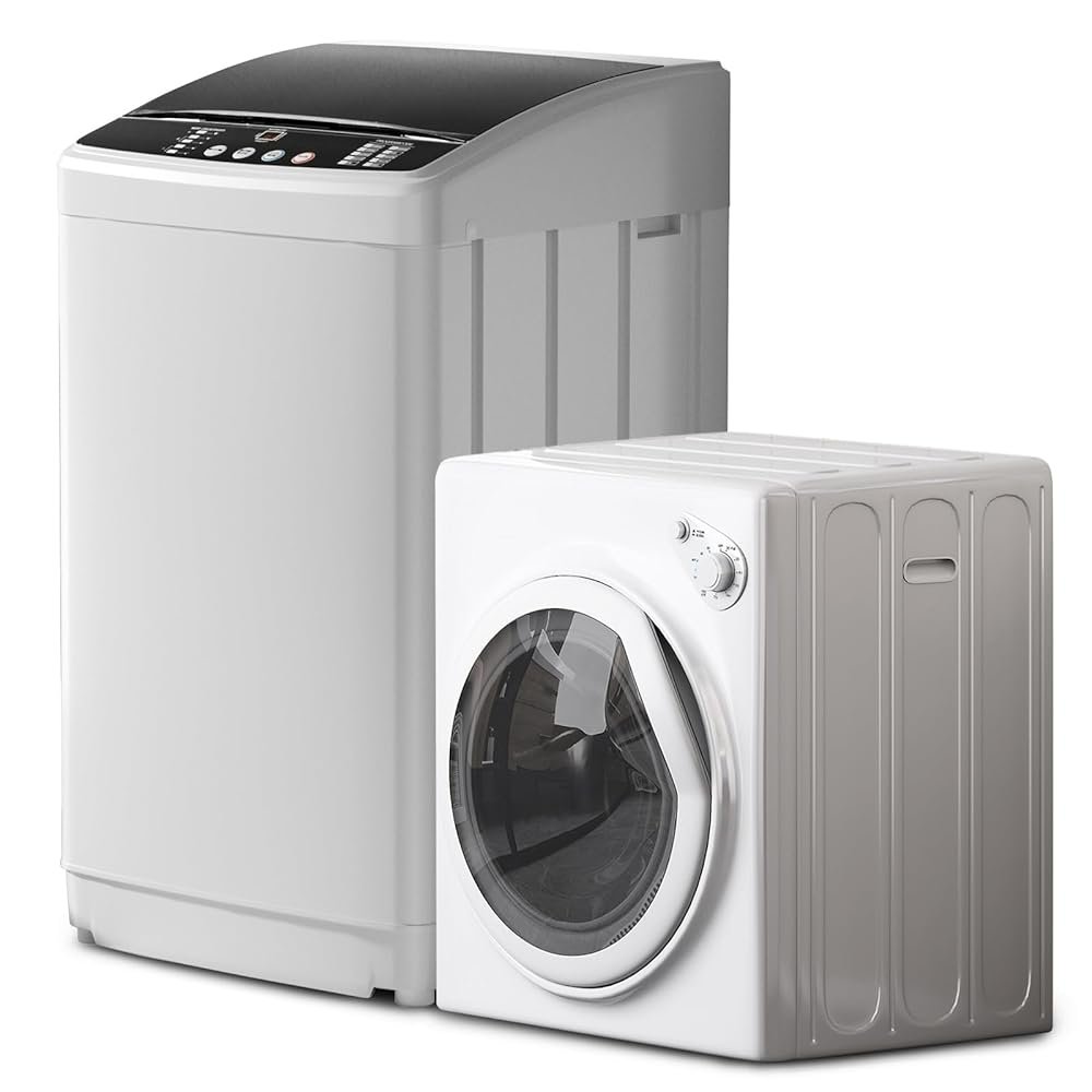 TABU Compact Washer and Dryer Set,19LBS Portable Full-Automatic Washing Machine with Drain Pump & 13LBS Compact Dryer with Stainless Steel Inner Tub(White)