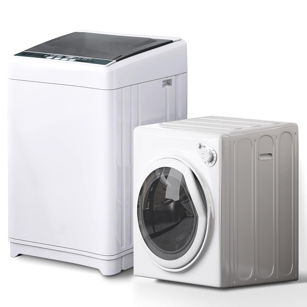 TABU Washer and Dryer Combo,Portable 17.6lbs Full-Automatic Washing Machine with 10 Washing Programs & 13lbs Compact Dryer with Stainless Steel Inner Tub(White)