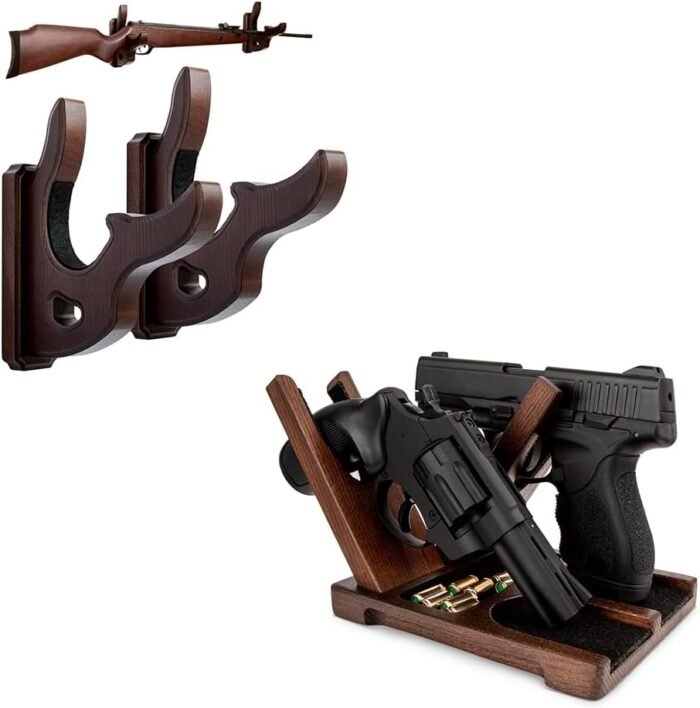 TESLYAR Branches Rack Wall Mount in Brown & Wood Pistol Rack 2 Handguns or Revolvers