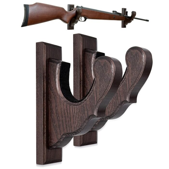 TESLYAR Gun Rack Wall Mount Hold Up Displays Horizontal Gun Rack and Shotgun Hooks Store Rifle Shotgun Bow Real Hardwood Hanger Wenge