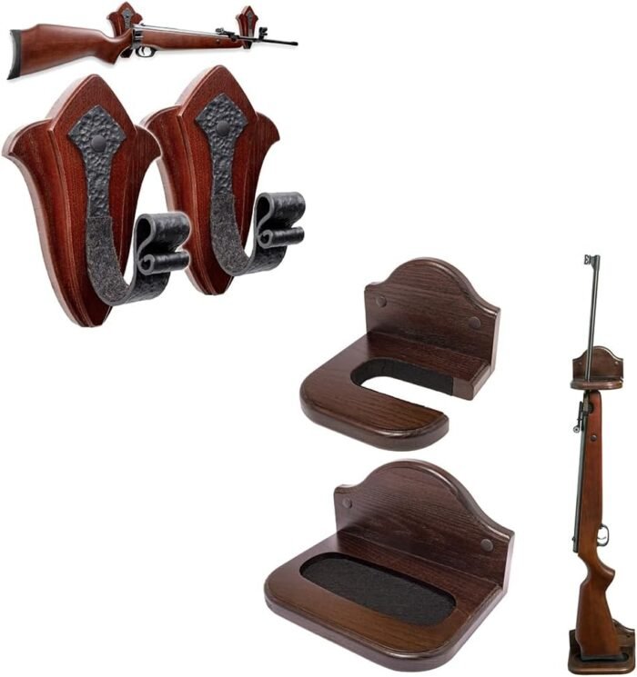 TESLYAR Tulip Gun Rack Wall Mount in Brown & Vertical Gun Rack