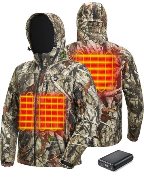 TIDEWE Heated Jacket for Men with Battery Pack (Black, Camo, Size S-XXXL)