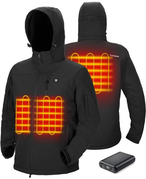 TIDEWE Heated Jacket for Men with Battery Pack (Black, Camo, Size S-XXXL)