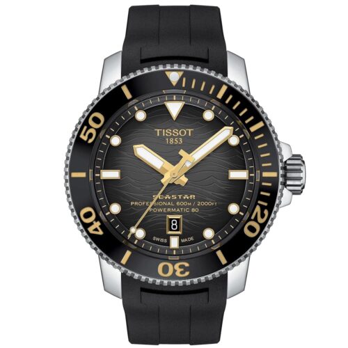 Tissot Mens Seastar 2000 Professional Powermatic 80 316L Stainless Steel case Automatic Watch, Black, Rubber, 22 (T1206071744101)