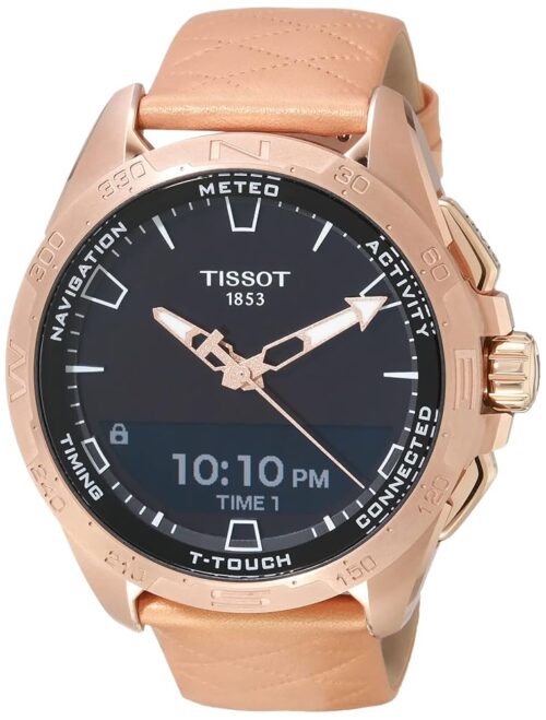 Tissot Mens T-Touch Connect Solar antimagnetic Titanium case with Rose Gold PVD Coating Quartz Watch, Rose Gold, Leather, 23 (T1214204605100)