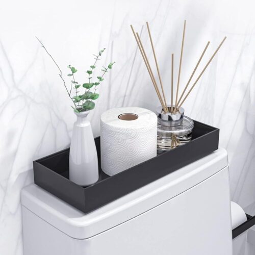 Toilet Tank Tray for Modern Black Bathroom Decor Set of 2 Toilet Tank Topper Paper Storage Decorative Organizer Box Wood Vanity Tray for Counter Decor Dresser Tops 15" x 6" x 2"...