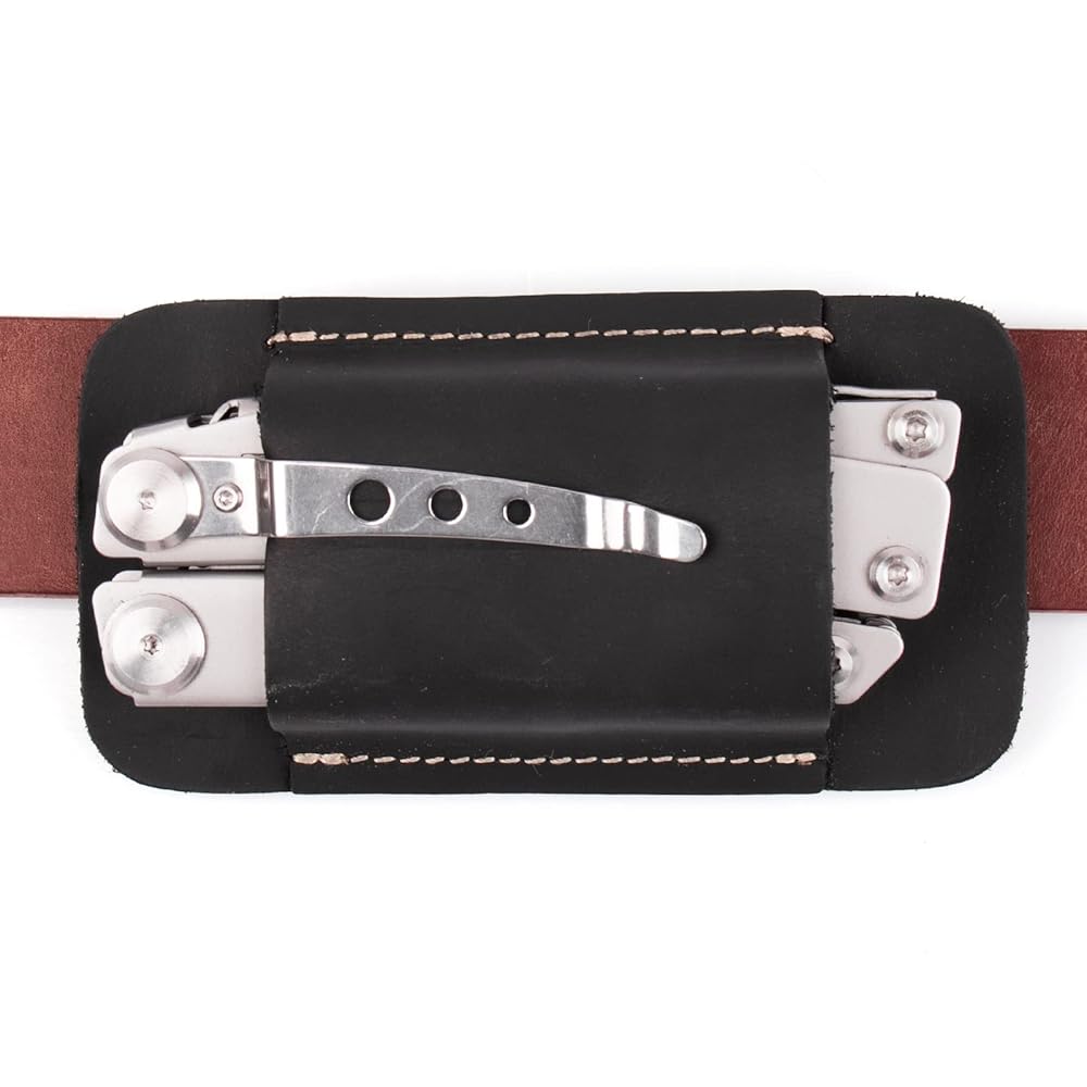 Topstache Leather Sheath, Handmade Multitool Holster, Horizontal Carry Leather Knife Sheath for Belt, EDC Pocket Organizer for Men,Size M,Black