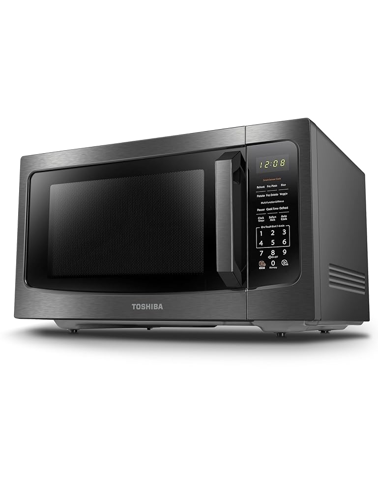 TOSHIBA ML-EM45P(BS) Countertop Microwave Oven with Smart Sensor and Position Memory Turntable, Function, 1.6 Cu.ft 13.6″ Removable Black Stainless Steel, 1200W
