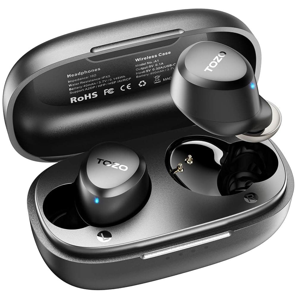 TOZO A1 Wireless Earbuds Bluetooth 5.3 Light-Weight in Ear IPX5 Waterproof Headphones 2 Mic for AI Calls, Immersive Premium Sound Bass Headset with Charging Case, 32 Presets EQ…