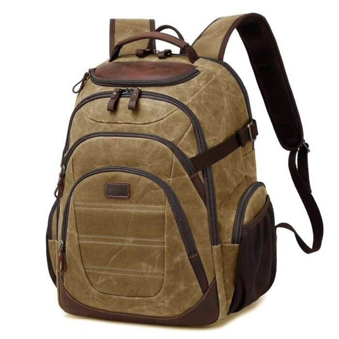 Travel Laptop Backpack 17.3 inch XL Computer Backpack for Men Waxed Canvas College Daypack Business Backpack Brown