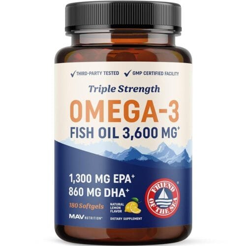Triple Strength Omega 3 Fish Oil 3600 mg | EPA & DHA | Over 2100mg Omega-3 Fatty Acids | 1300mg EPA + 860mg DHA | Best Essential Fatty Acids | Premium Burpless Fish Oil Omega 3...